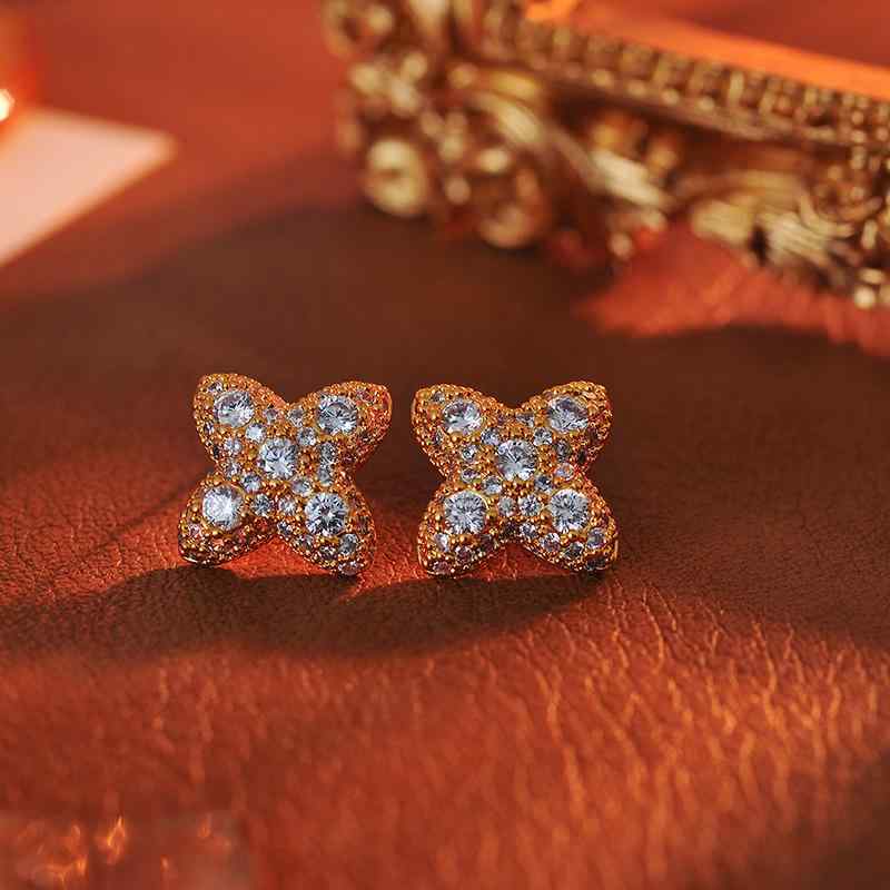 ピアス レディース 上品 クロス 四つ葉のクローバー 全面ジルコニア シルバー925ポスト ゴールド 銅合金製 フラワー ひし形 繊細 秋冬 ファッション 通勤 オフィス お出かけ