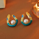 耳飾り 女性用 秋冬 S925 シルバーポスト 中古風 レトロ ヴィンテージ エナメル ピアス 高級感 フレンチスタイル パール イヤリング 銅合金 電気メッキ U字形 リング型 文芸レトロ