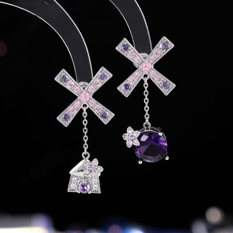 SWAROVSKI - ピアス イヤリング レディース S925シルバーポスト ジルコニア パープル 風車モチーフ 銅製 高級感 エレガント 上品 独特なデザイン 春夏 通勤 カジュアル