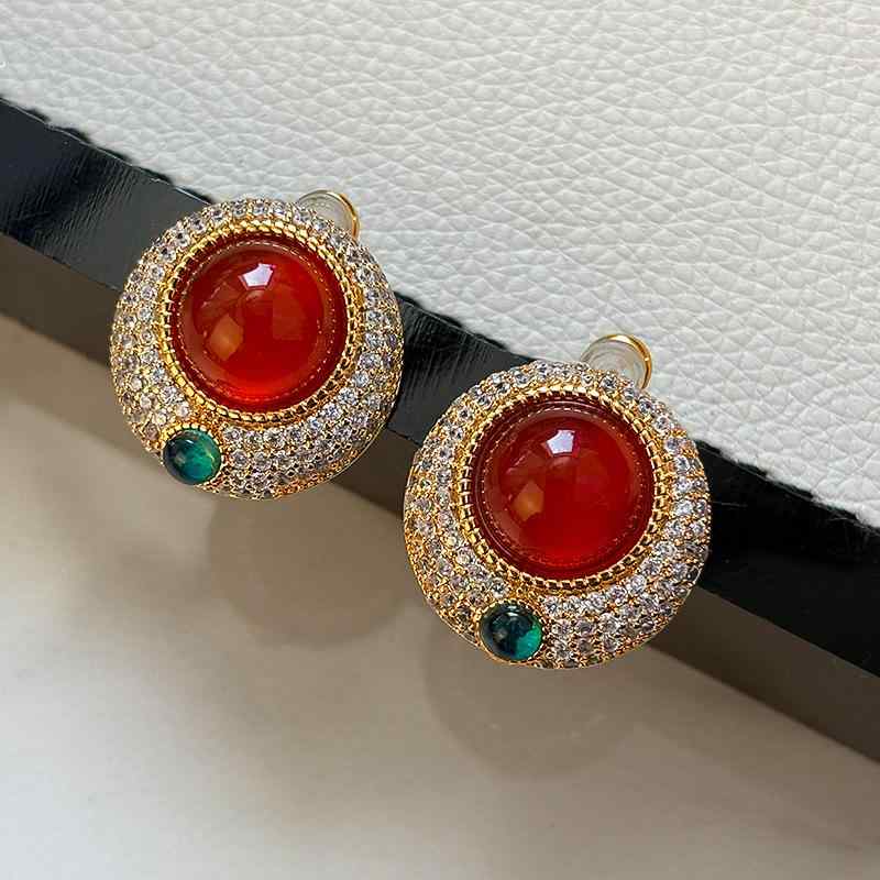 耳飾り レディース 女性用 レッド 赤 ピアス イヤリング レトロ ヴィンテージ 軽やか 高級感 港風 エレガント 上品 アンティーク フレンチレトロ 幾何学模様 ジオメトリック ラウンド 丸型 銅製 春夏