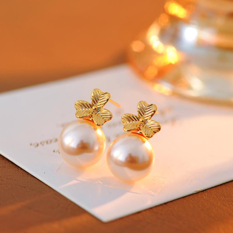 ピアス レディース ゴールド テクスチャー リーフ フラワー パール S925銀針 銅合金 電気メッキ加工 上品 フェミニン デザイン 個性的 おしゃれ オフィス 通勤 普段使い デイリー 日韓風