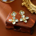 ピアス レディース フレンチスタイル 個性的 存在感 フラワーモチーフ エナメル パール ロング 揺れる ドロップ 高級感 上品 エレガント 銅製 電気メッキ加工 普段使い お出かけ パーティー イヤリング