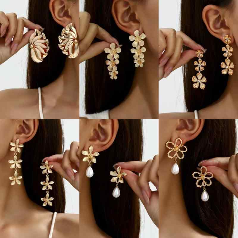 ピアス レディース 春夏 ゴールド 金色 フラワー 花モチーフ ドロップ 揺れる 合金 アクセサリー デイ..