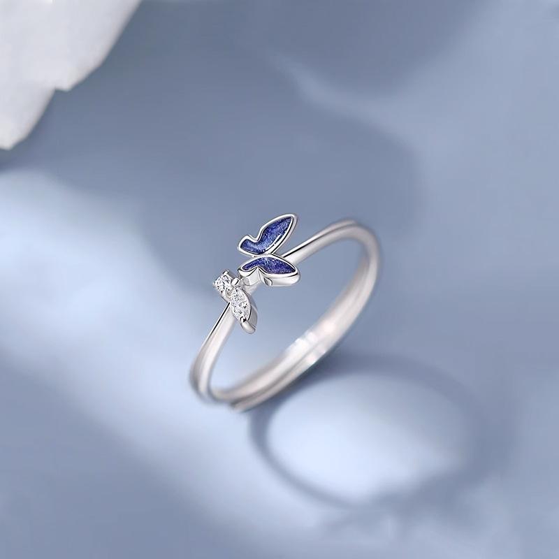 指輪 レディース S925純銀 スターリングシルバー 青い蝶 バタフライ オープンリング 調節可能 クール ..