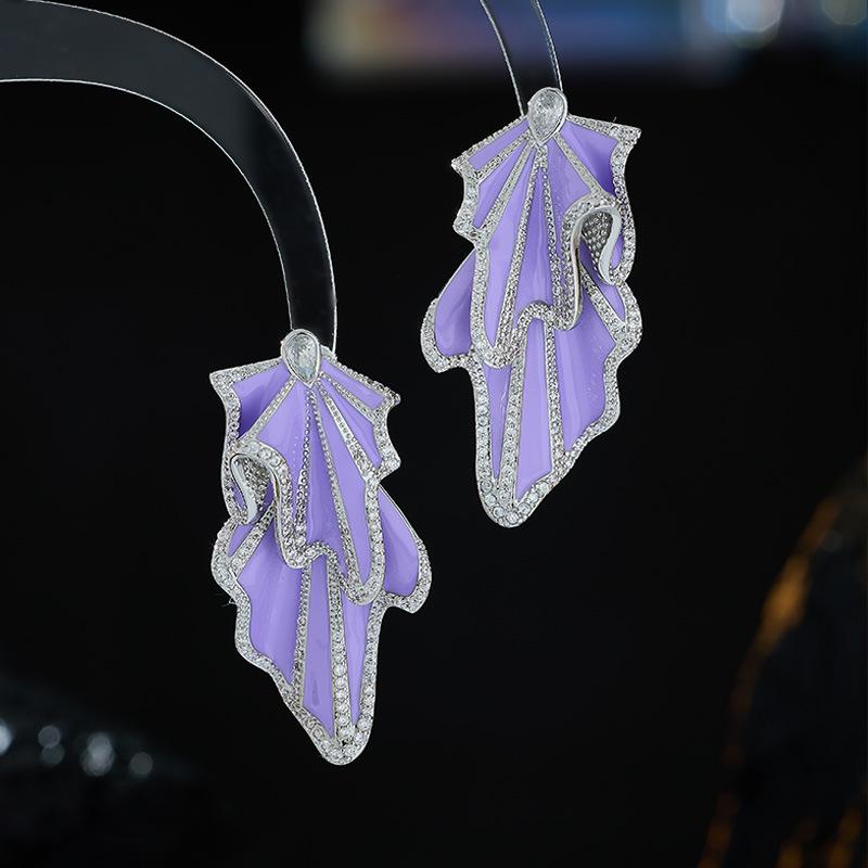 ピアス レディース 高級感 エナメル加工 立体フリルスカート ジルコニア S925銀ポスト 銅製 フレンチレ..