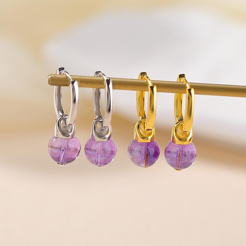 耳飾り 女性用 925シルバー 天然アメジスト 丸玉 幾何学デザイン レトロ 高級感 上品 エレガント お出..