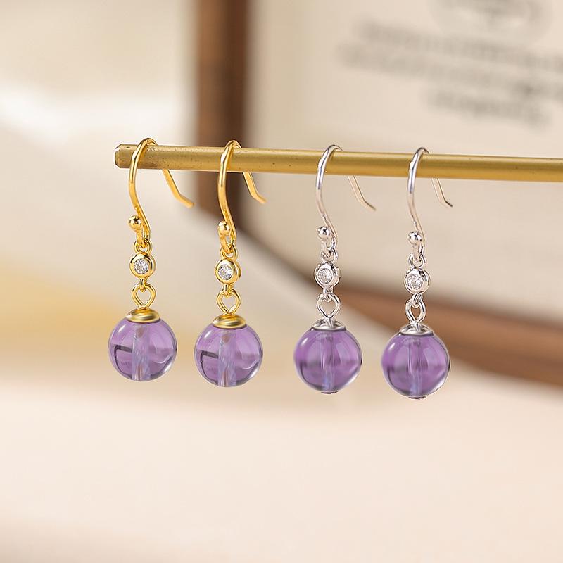 ピアス イヤリング レディース S925純銀 シルバー925 天然アメジスト 天然石 丸玉 ラウンド型 幾何学 ..