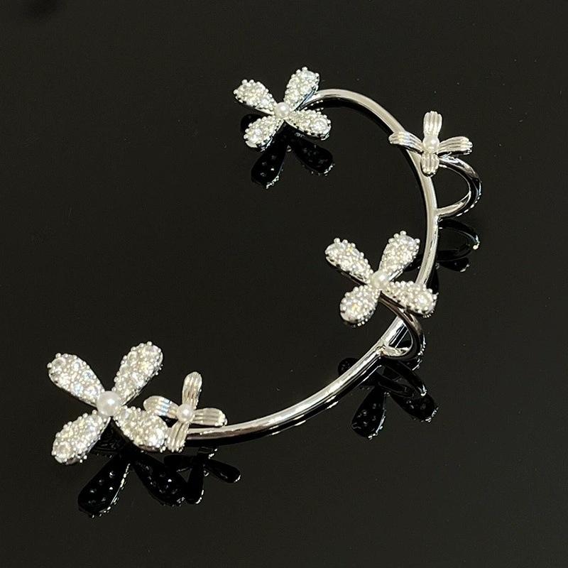 イヤーカフ レディース 四弁花 フラワー ノンホールピアス シルバー925 ゴールドカラー シルバーカラー..