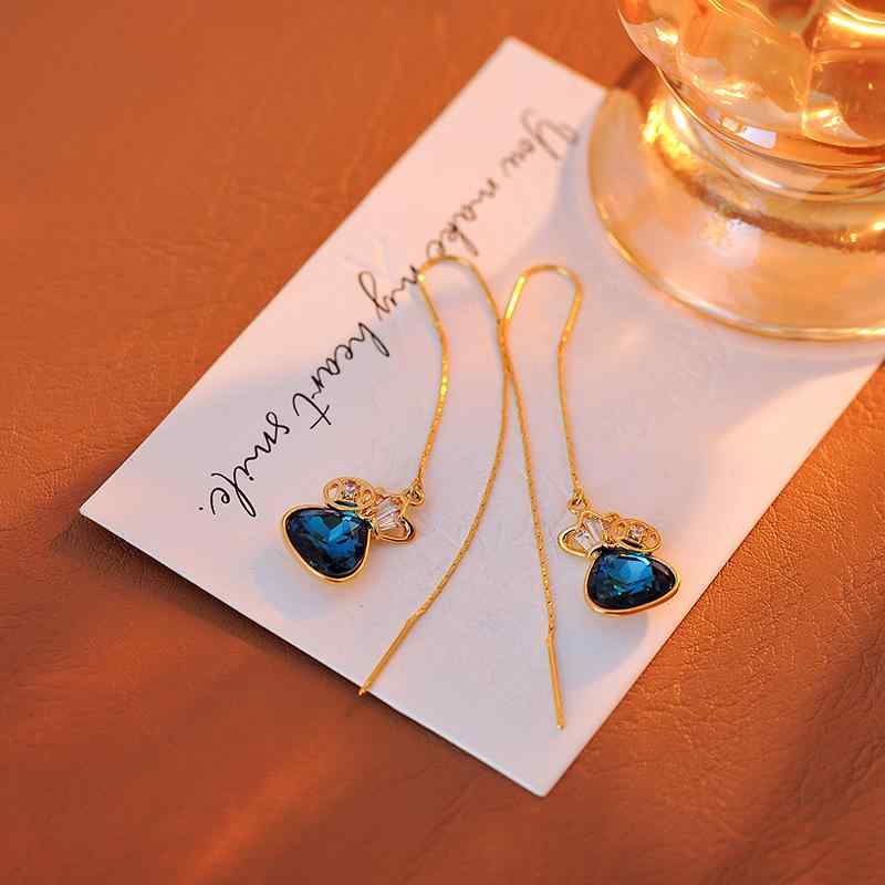 チェーンピアス レディース 開運 福袋モチーフ チャイナ風 新中式 クリスタル ブルー 銅合金 上品 エレガント 高級感 普段使い お出かけ アメリカンピアス イヤリング 耳飾り