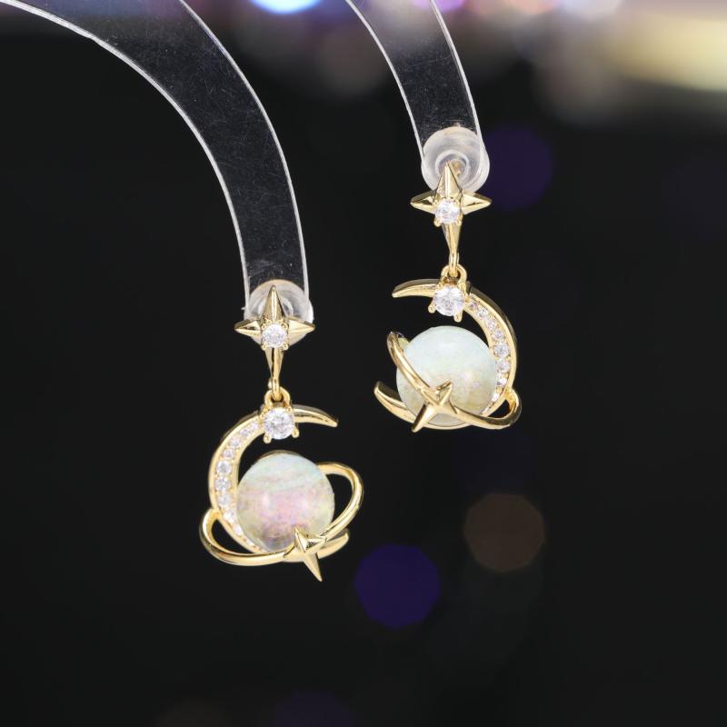 White Coral - ピアス レディース 高級感 ライトラグジュアリー 銅製 ゴールド シルバー 宇宙 星 スター キャッツアイストーン ボール S925 シルバーポスト シンプル 個性的 デザイン ファッション おしゃれ 通勤