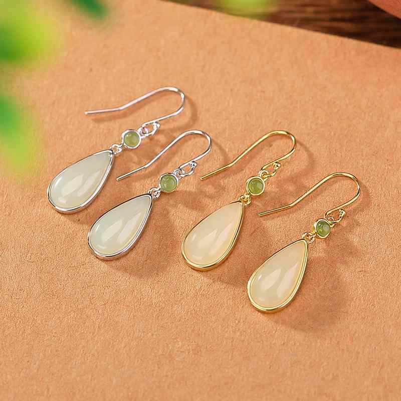 ピアス レディース 女性用 S925純銀 金メッキ ゴールド 和田玉 碧玉 レトロ アンティーク風 民族風 し..