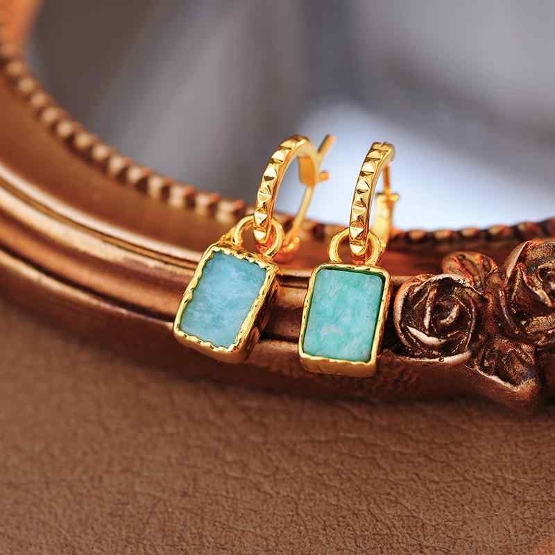 ピアス レディース 欧米風 銅 本金メッキ 天然石 ターコイズ ムーンストーン アマゾナイト グリーン 幾何学 上品 エレガント カジュアル オフィス 通勤 普段使い アクセサリー(4)