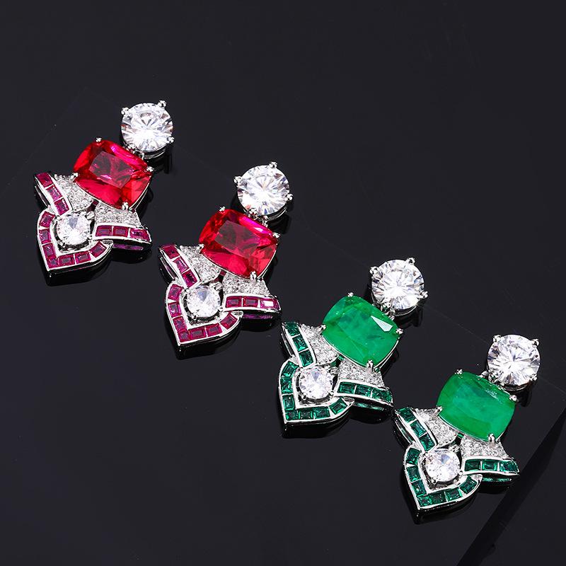 ピアス イヤリング レディース 女性用 ゴールドメッキ エメラルドグリーン ルビーレッド スクエアカッ..