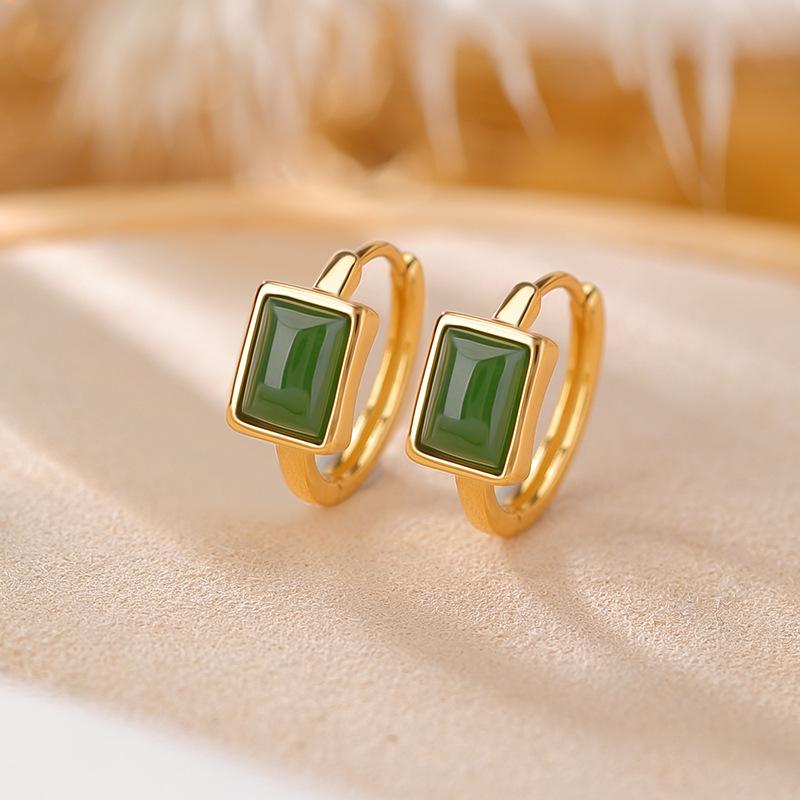 ピアス イヤリング レディース S925純銀製 金メッキ 和田玉碧玉 スクエア 銅銭モチーフ シンプル おし..
