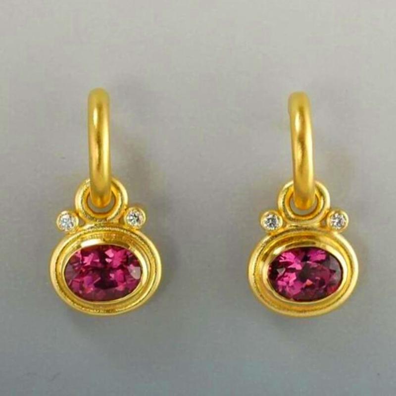 ピアス イヤリング レディース 女性用 夏 レトロ レッド 円形 丸型 幾何学 クリスタル スピネル 欧米風 おしゃれ ライトラグジュアリー 合金製 ゴールド 上品 華やか 普段使い パーティー 結婚式 高見え