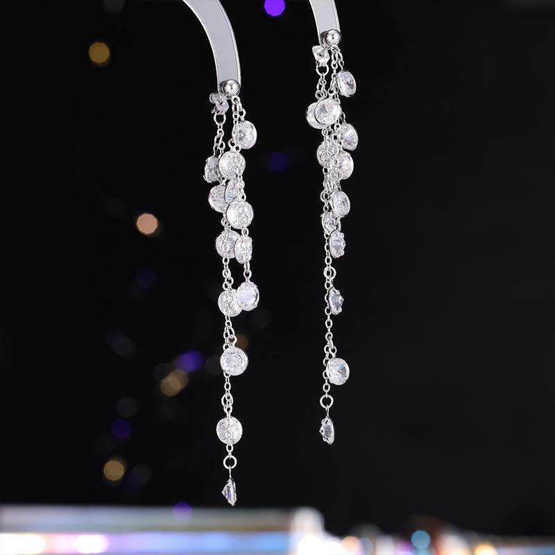 ピアス イヤリング レディース ロング フリンジ タッセル ジルコニア クリスタル S925シルバーポスト ..