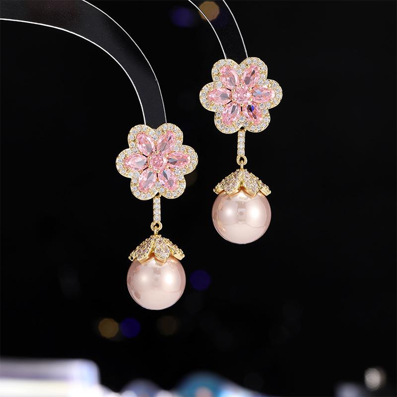 ピアス イヤリング レディース 女性用 フレンチ エレガント かわいい フェミニン パヴェジルコニア 桜 ..