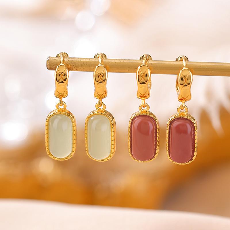 ピアス イヤリング レディース 女性用 シルバー925 ゴールドメッキ 和田玉 南紅 晴水玉 長方形 スクエア 幾何学 レトロ クラシック 上品 大人可愛い ファッション ジュエリー(4)