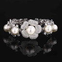 ブレスレット レディース 高級感 宮廷風 フラワー ジルコニア 淡水パール タヒチパール グレー貝パール フェイクパール バングル 華やか エレガント パーティーアクセサリー