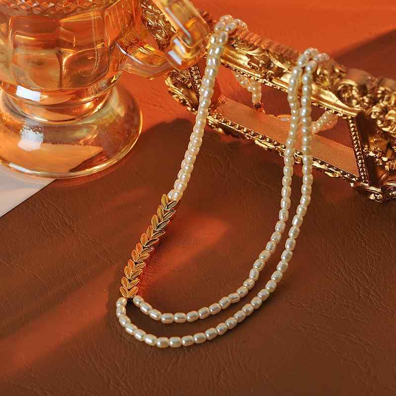 ブレスレット レディース フレンチスタイル パール 麦穂デザイン ビーズ ジルコニア 二連 重ね付け チ..