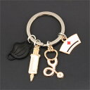 キーホルダー キーリング バッグチャーム ナース ドクター 看護師 医師 マスク 心電図 ナースキャップ モチーフ シンプルデザイン メタル製 かわいい おしゃ...