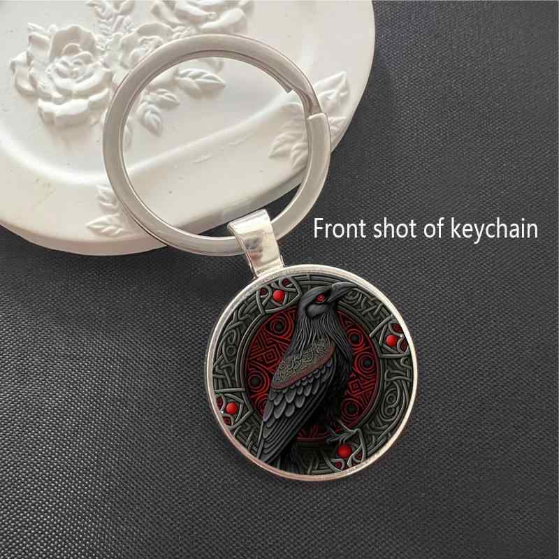 キーホルダー ハロウィン ダーク系 赤目 カラス モチーフ ガラス製 金属製 ゴシック バッグチャーム キーリング クール 個性的 アクセサリー(x2)