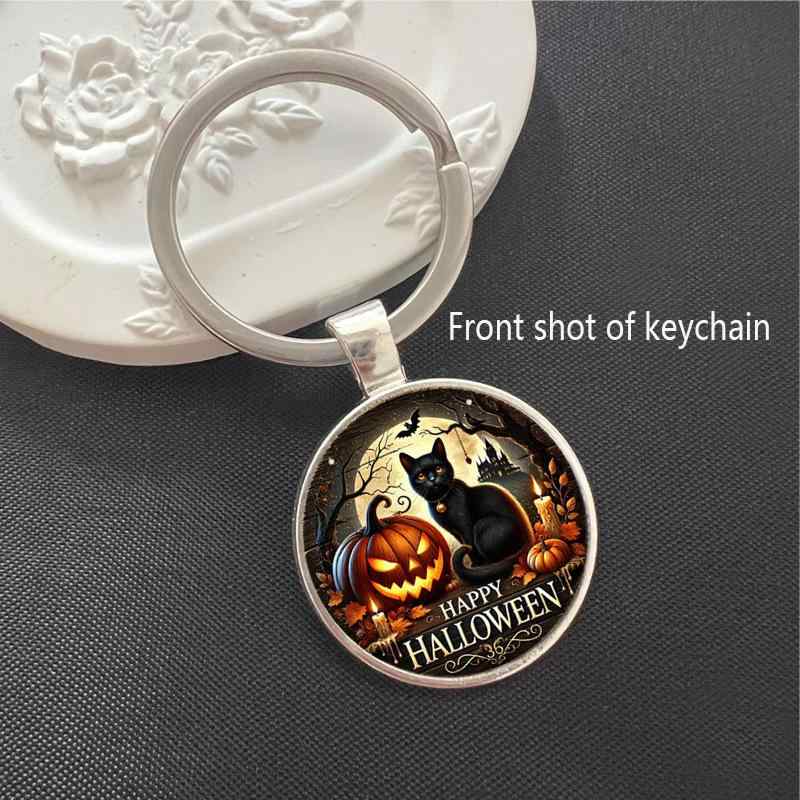 キーホルダー ハロウィンアクセサリー パンプキン カボチャ 黒猫 ブラックキャット モチーフ ポジティブメッセージ チャーム ペンダント メタル キーリング バッグチャーム ギフト プレゼント 仮装 イベント モダン(x2)