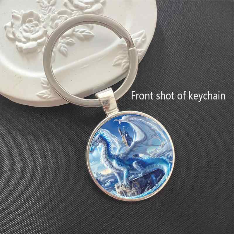 キーホルダー 青 ブルー 神秘的 高級感 大型 飛龍 ドラゴン モチーフ ガラス製 ペンダント キーリング アクセサリー バッグチャーム 普段使い 鍵飾り 装飾品(x2)