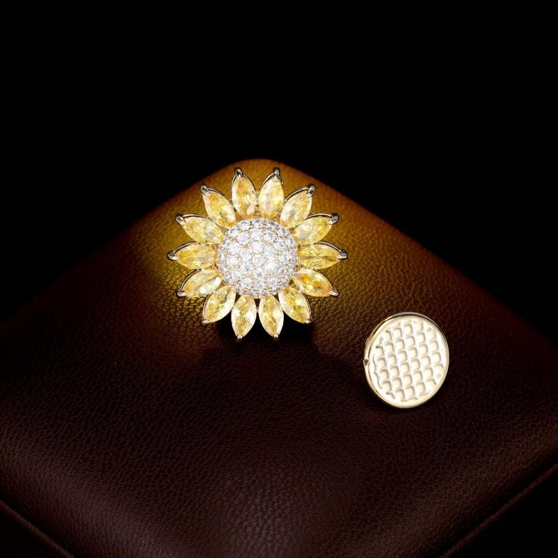 ブローチ レディース ジルコニア ひまわり マグネット式 露出防止 襟元固定 カーディガン留め ショールピン 高級感 かわいい フラワー アクセサリー 多機能