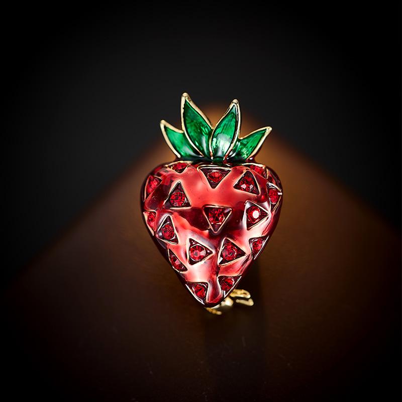 ブローチ レディース 女性用 かわいい エナメル いちご フルーツ 赤 レッド ミニ 繊細 上品 ワンピース 襟元 防走光 ピン アクセサリー デイリー 夏(4)