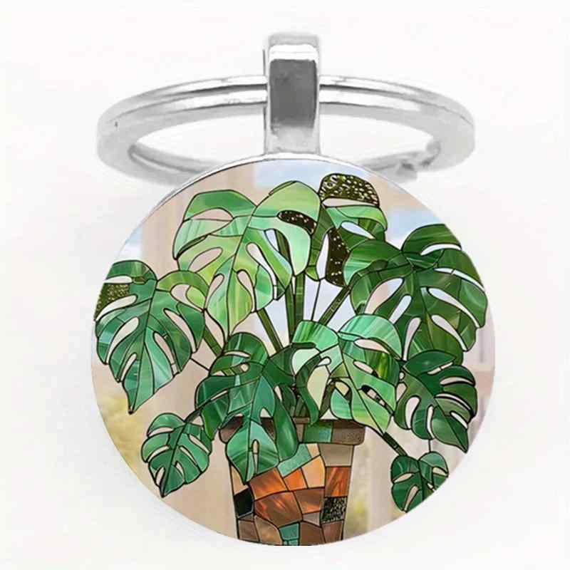キーホルダー モンステラ 観葉植物 ボタニカル グリーン チャーム 亜鉛合金 かわいい おしゃれ ユニーク バッグチャーム 鍵アクセサリー(x2)