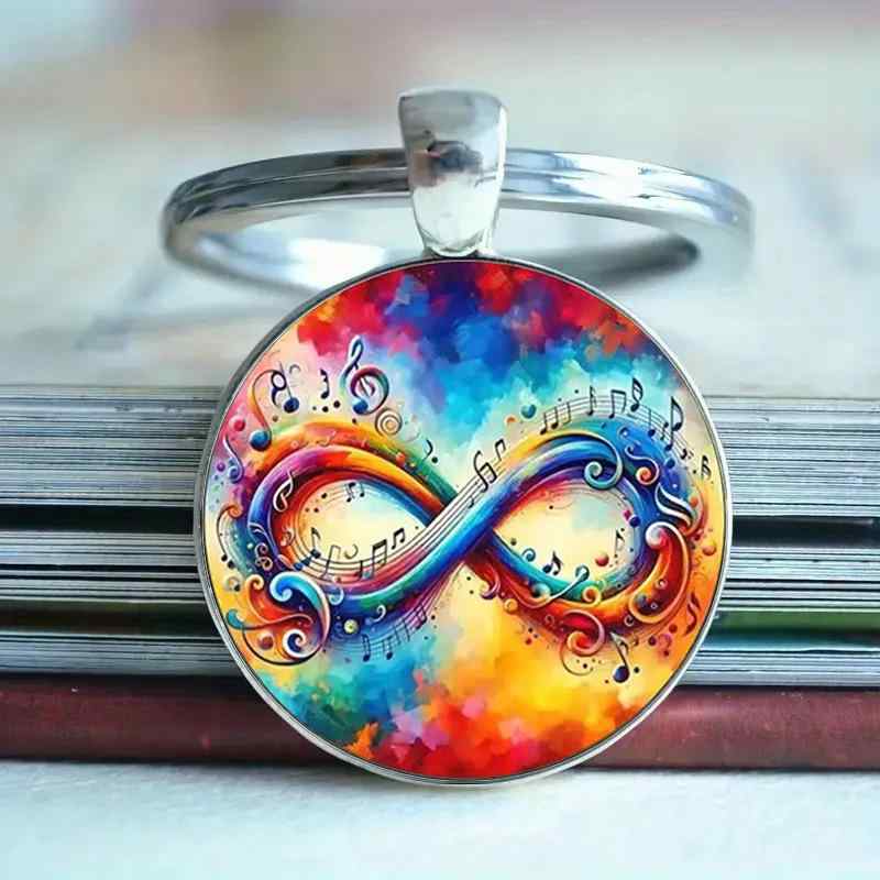 キーホルダー かわいい おしゃれ カラフル 音符 記号 モチーフ レジン ガラス ドーム カボション 亜鉛合金製 バッグチャーム キーリング アクセサリー 普段使い