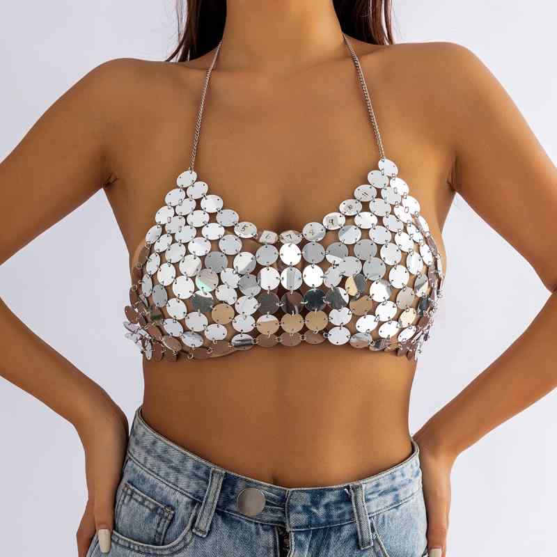 ボディチェーン レディース セクシー ビキニ ホルターネック ハンドメイド ゴールドカラー ラインスト..