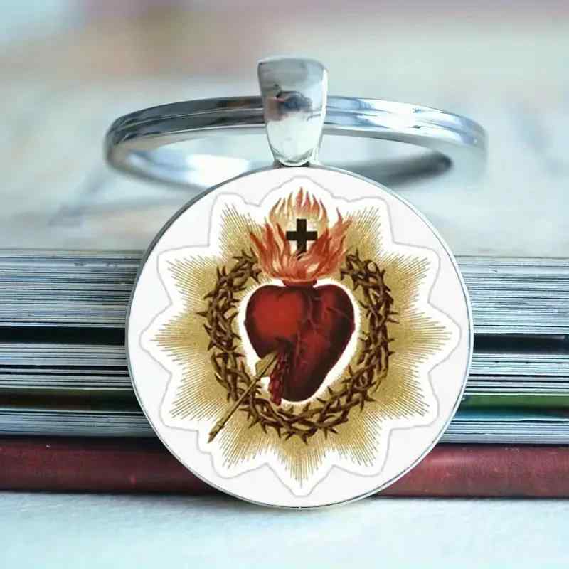 キーホルダー 茨に包まれたハートデザイン 丸型 ガラス 亜鉛合金 ペンダント チャーム シルバー 男女兼用 ユニセックス カジュアル 個性的 普段使い ギフト 贈り物(x2)