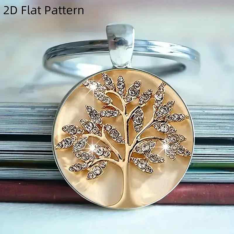 キーホルダー ゴールド タイムジェム ガラス製 ドーム型ペンダント 宝石の木 ツリーモチーフ 動物デザイン エレガント バッグチャーム 亜鉛合金(x2)