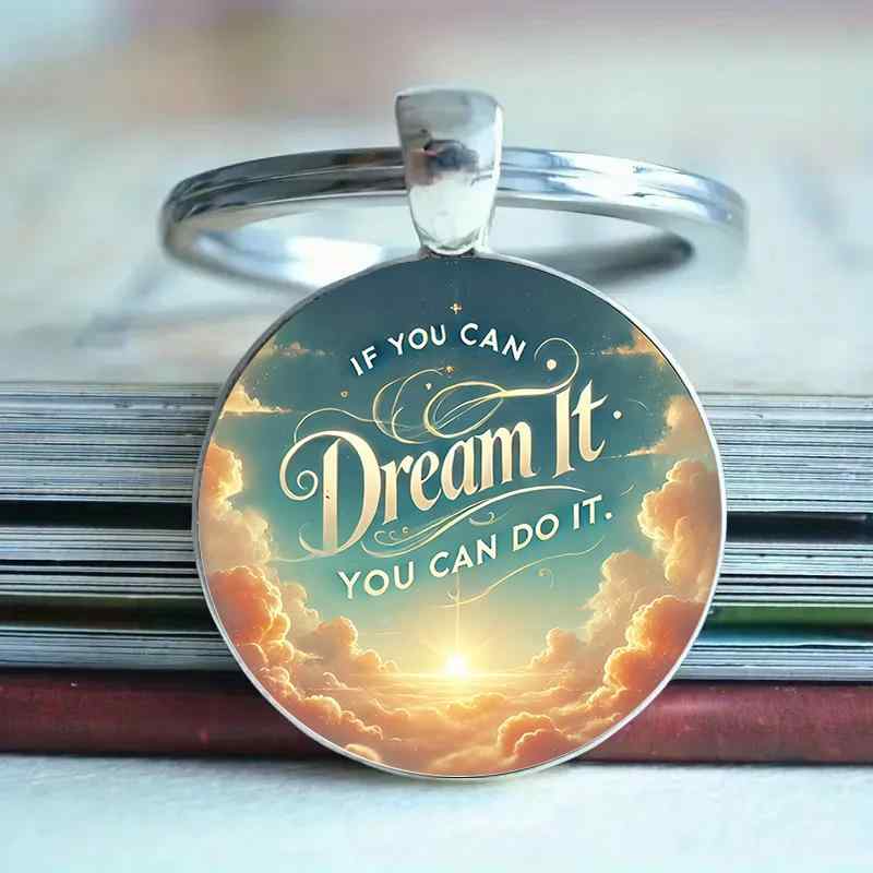 キーホルダー かわいい 英字メッセージ スカイ柄 ガラス製 タイムジェム ペンダント チャーム レトロ ..