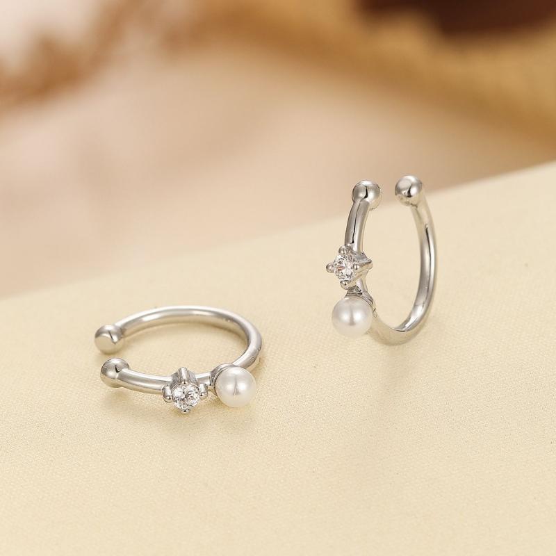 イヤーカフ レディース ノンホール フレンチスタイル シンプル エレガント 上品 高見え ジルコニア パール パール U字型 イヤリング ゴールド シルバー 銅製 普段使い オフィス カジュアル フォーマル アクセサリー