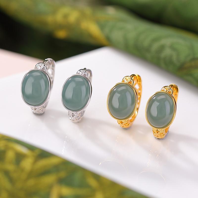 ピアス イヤリング レディース 925シルバー ゴールドメッキ 翡翠 ブルージェイド カボション 宝石装飾 ..