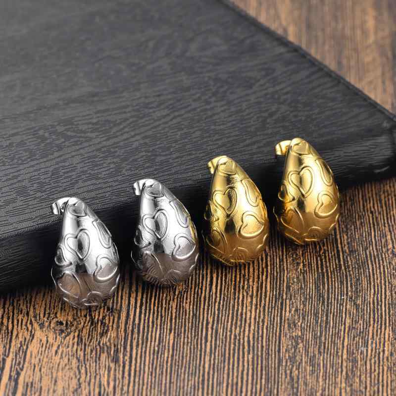 ピアス イヤーアクセサリー レディース おしゃれ インスタ風 ステンレス製 中空 ハート ぽってり ドロップ型 電気メッキ加工 ゴールド ..