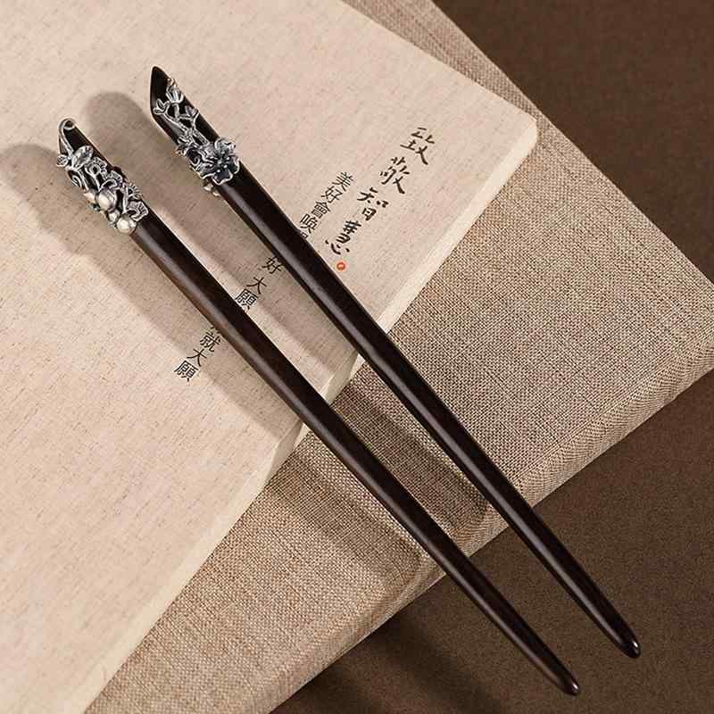 簪 女性用 S925純銀 黒檀 レトロアンティーク調 ヴィンテージ 梅の花 瓢箪 漢服 和装 着物 浴衣 振袖 まとめ髪 髪飾り ヘアアクセサリー