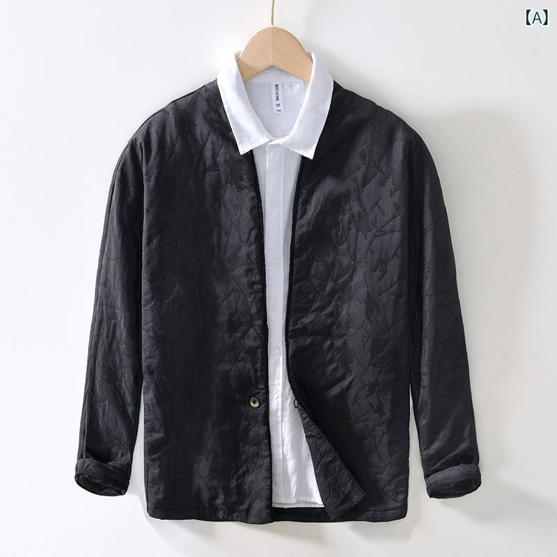 アウター メンズ 男性用 長袖 開襟 前開き 中国風 チャイナ風 漢服 羽織り ロング丈 ゆったり ルーズシルエット ポリエステル混紡 カジュアル 普段使い 旅行 ビジネス フォーマル ブラック ブラウン