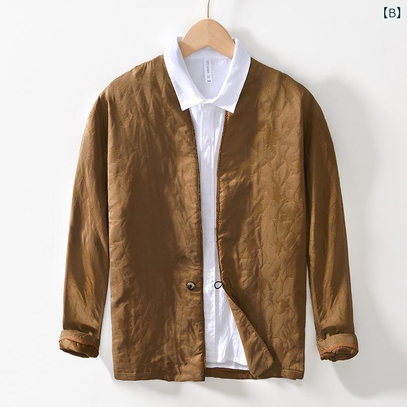 アウター メンズ 男性用 長袖 開襟 前開き 中国風 チャイナ風 漢服 羽織り ロング丈 ゆったり ルーズシルエット ポリエステル混紡 カジュアル 普段使い 旅行 ビジネス フォーマル ブラック ブラウン