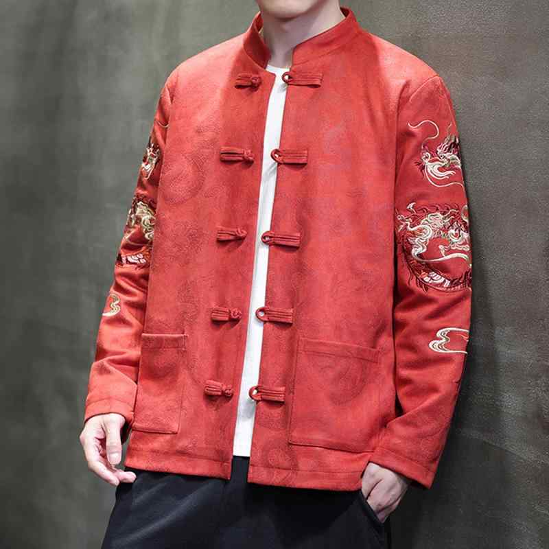 唐装 メンズ 中国風 龍柄 ジャカード織り チャイナボタン レトロ おしゃれ ファッション ジャケット アウター 大きいサイズ ビッグシルエット 秋冬 綿混紡 ポリエステル カジュアル 普段使い