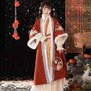 漢服 レディース 宋制 対襟上着 プリーツロングスカート 裏起毛 暖かい 防寒 秋冬 普段使い お出かけ 旅行 コットン 綿素材 ゆったり 体型カバー セットアップ オレンジ系 ベージュ系