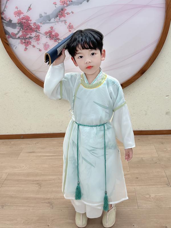 子供服 キッズ 男の子 チャイナ服 唐装 漢服 中国風 中華風 宋代風 レトロ クラシック 花柄 ロング丈 コート 羽織 シフォン ポリエステル ソフト加工 綿...
