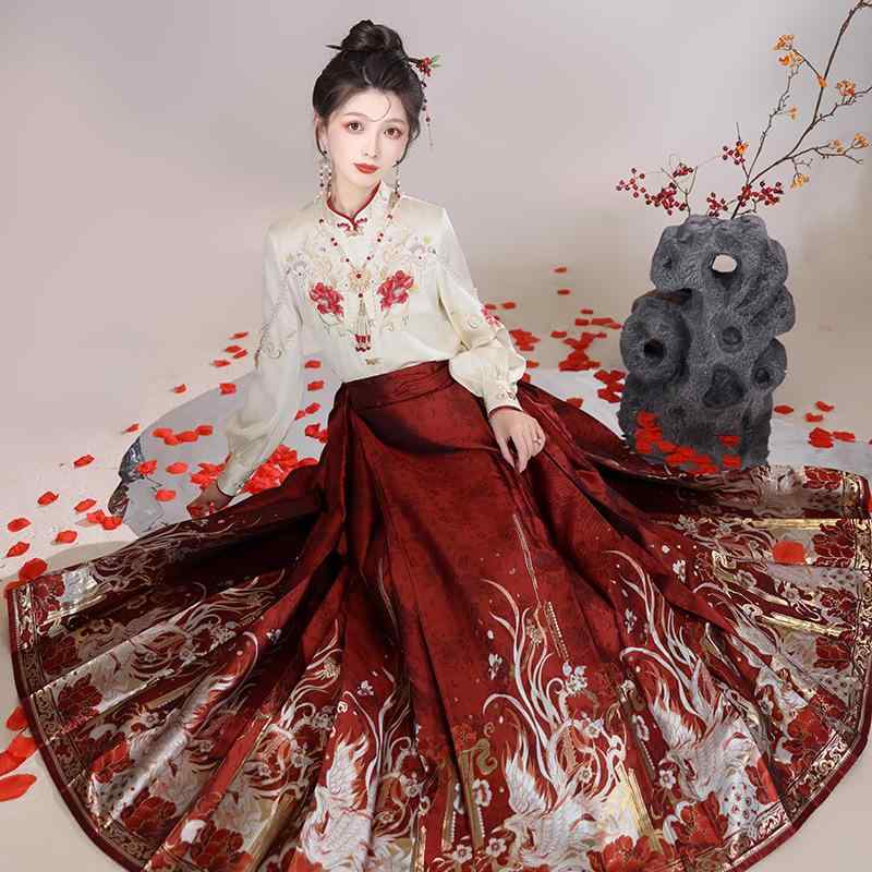 漢服 レディース 優雅 上品 中国風 改良 オリジナルデザイン 漢要素 トップス 馬面スカート ロングスカート ポリエステル セットアップ 秋冬