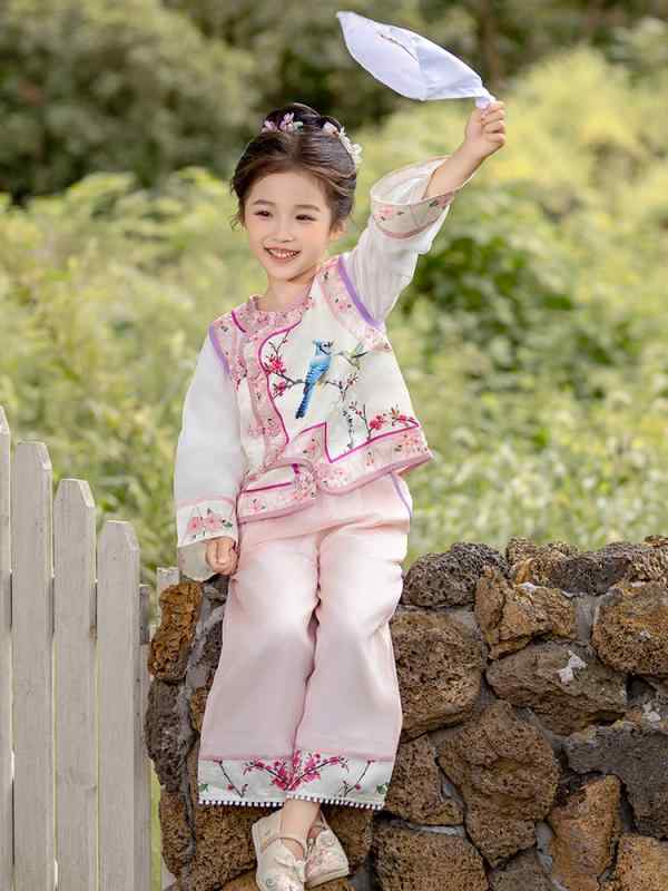 チャイナドレス ガールズ セットアップ 春秋 中華風 レトロ 花柄 かわいい 発表会 イベント 衣装 舞台着 お出かけ着 綿混 ソフト プリンセスデザイン ツーピース