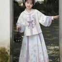 キッズ 女の子 民族衣装 漢服 唐装 古装 明朝様式 馬面スカート ロングスカート セットアップ 中国風 花柄 かわいい 春秋 亜麻