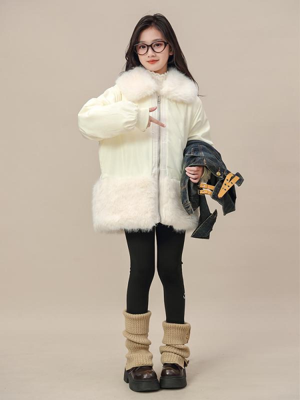 コート 女の子 キッズ デニム フェイクファー ジャケット 裏起毛 厚手 切り替え ボア ライナー 取り外し可能 ツーピース セット ポリエステル 綿 無地 暖...