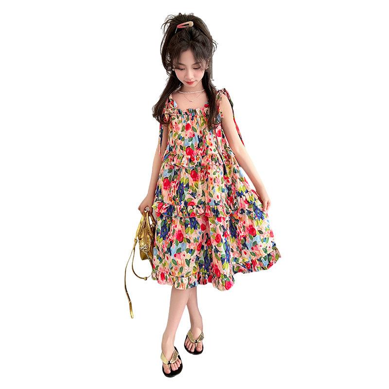 ワンピース 女の子 キッズ 花柄 かわいい スウィート キャミソールワンピース サマー ビーチ リゾート お出かけ カジュアル コットン ノースリーブ ドレス フレア プリンセスライン 韓国風 トレンド